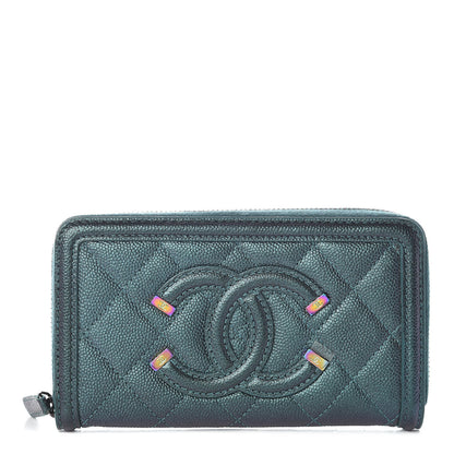Chanel Iridescent Caviar Quilted Medium Filigree Zip Around Wallet Dark Turquoise 1 of 10