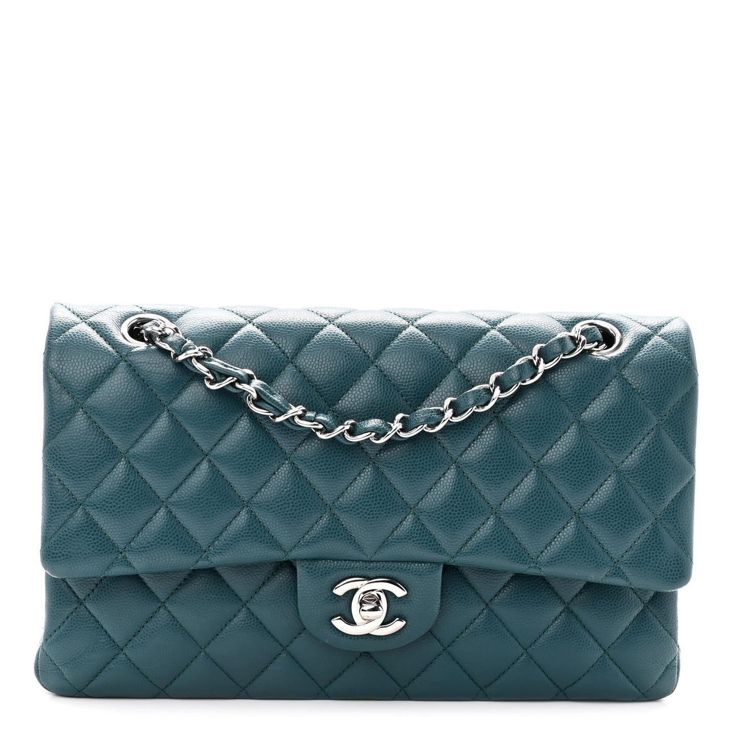 Caviar Quilted Medium Double Flap Dark Turquoise