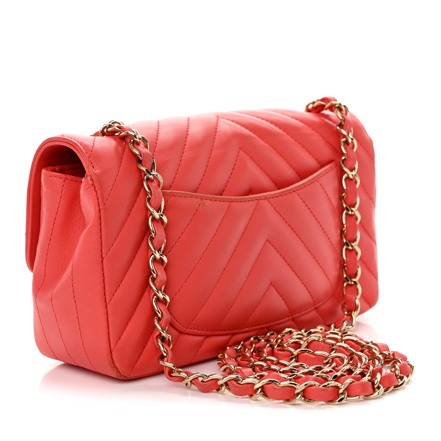 Chanel Lambskin Chevron Quilted Mini Rectangular Flap Coral 3 of 12
