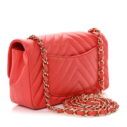 Chanel Lambskin Chevron Quilted Mini Rectangular Flap Coral 3 of 12