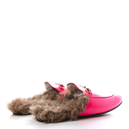 Gucci Calfskin Fur Mens Princetown Slippers 11 Fuxia Fluo Natural 4 of 8