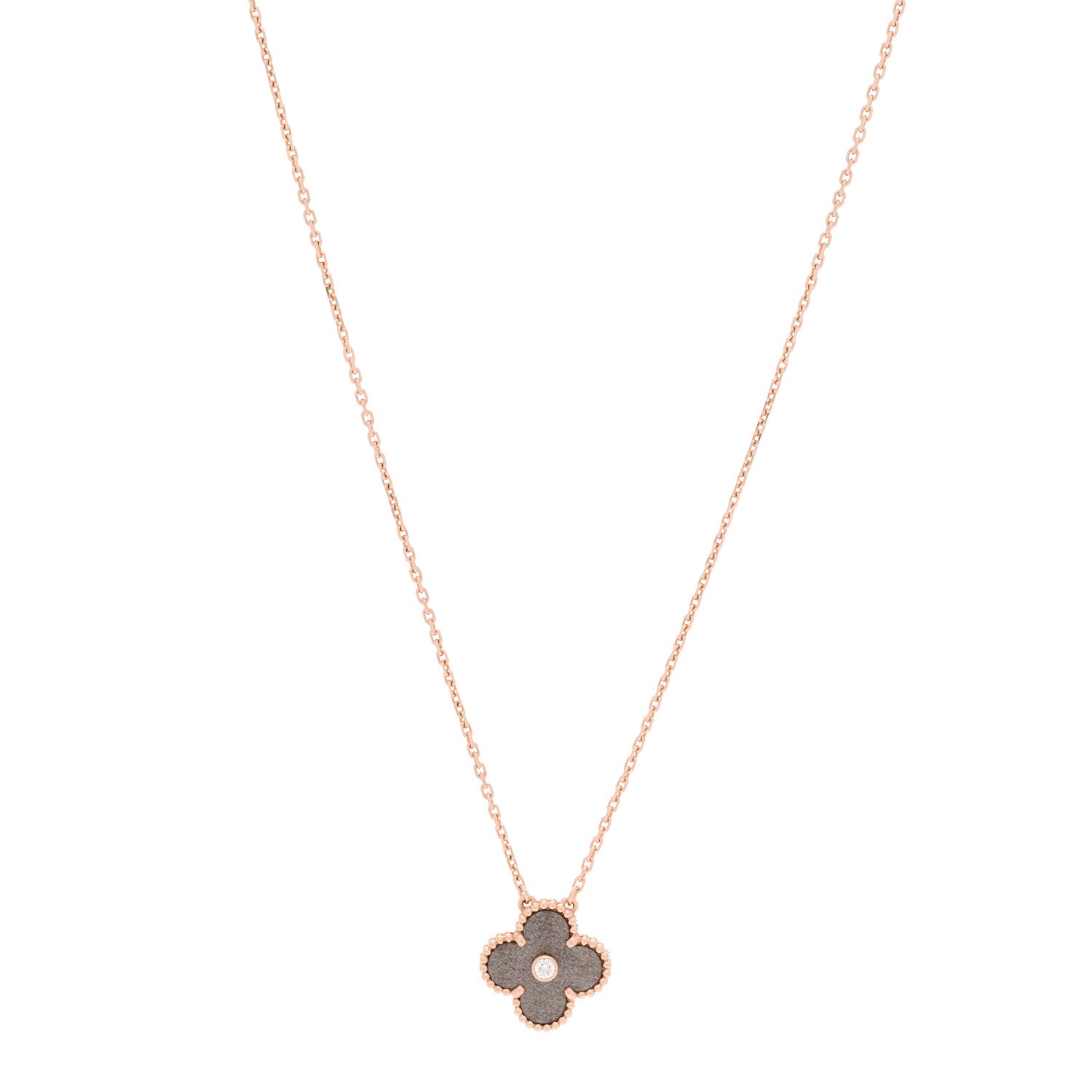 Van Cleef & Arpels 18K Rose Gold Diamond Silver Obsidian Vintage Alhambra Pendant Necklace 1 of 5