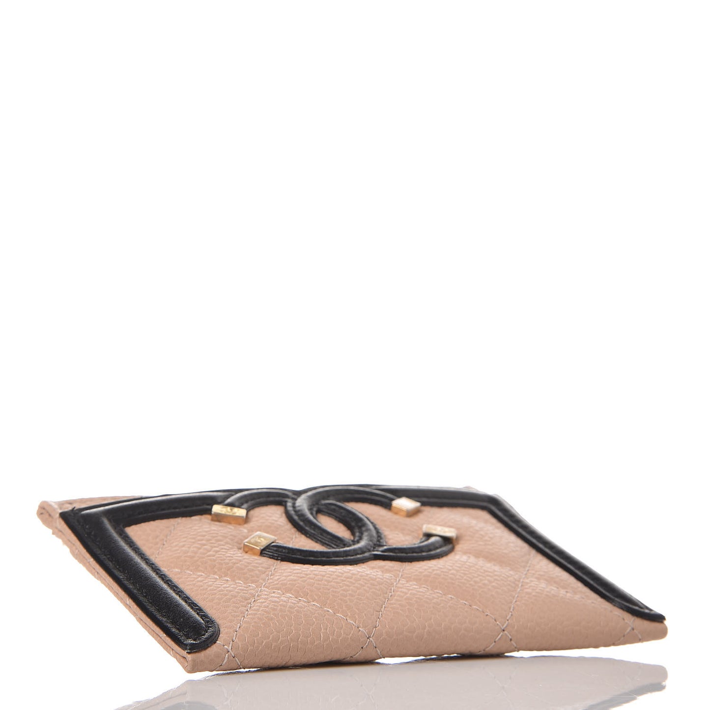 Caviar Quilted Filigree Card Holder Beige Black