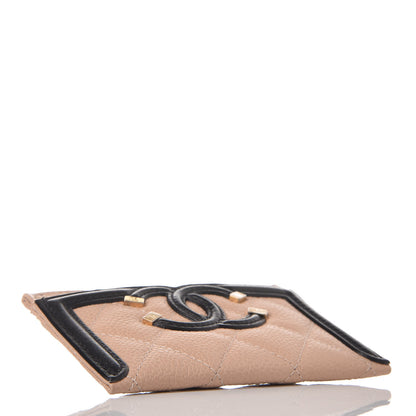 Chanel Caviar Quilted Filigree Card Holder Beige Black 4 of 9