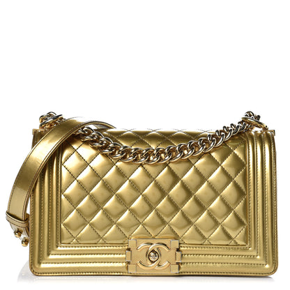 Chanel Metallic Patent Calfskin Quilted Medium Boy Flap Gold 1 of 18