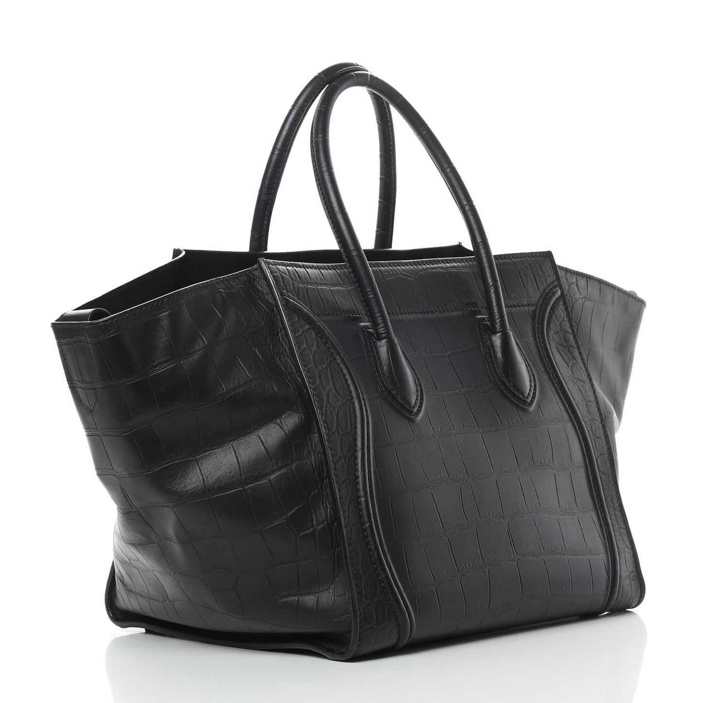 Crocodile Embossed Calfskin Medium Phantom Luggage Black