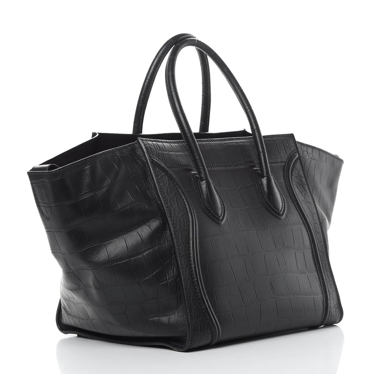 Celine Crocodile Embossed Calfskin Medium Phantom Luggage Black 3 of 14