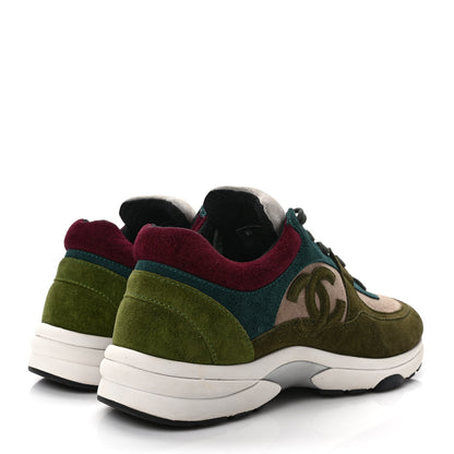 Chanel Suede Calfskin CC Sneakers 36.5 Green Beige 4 of 9