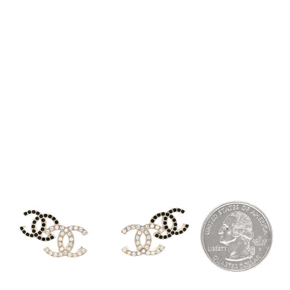 Chanel Crystal Double CC Earrings Gold Black 2 of 5