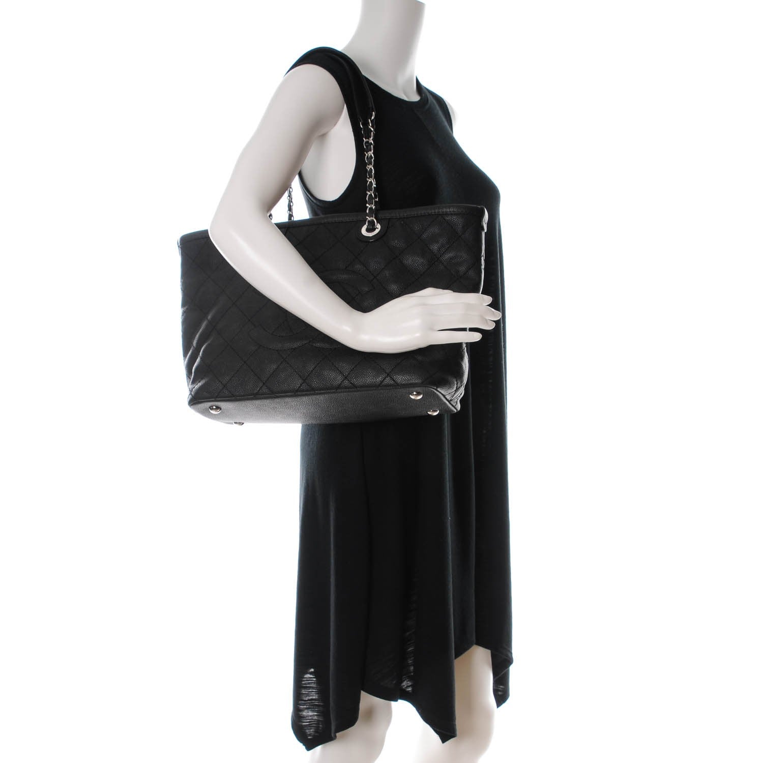 Chanel Grained Calfskin Quilted Small Daily Shopping Tote Black 2 of 8