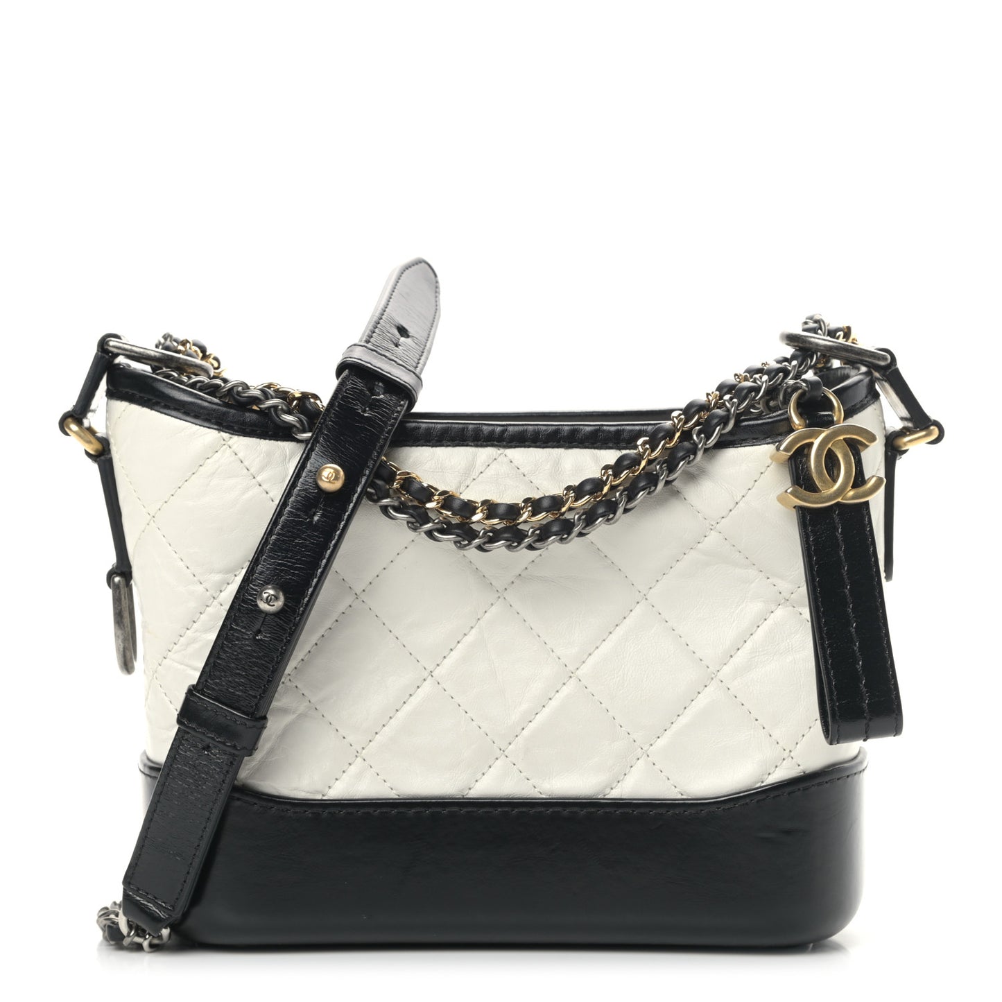Aged Calfskin Quilted Small Gabrielle Hobo Black White