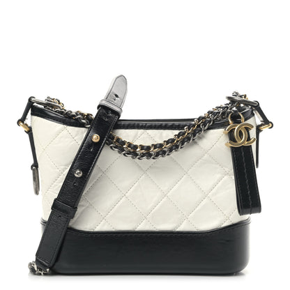 Chanel Aged Calfskin Quilted Small Gabrielle Hobo Black White 1 of 12