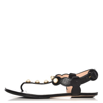 Gucci Nappa Willow Pearl Thong Sandals 39.5 Black 1 of 16
