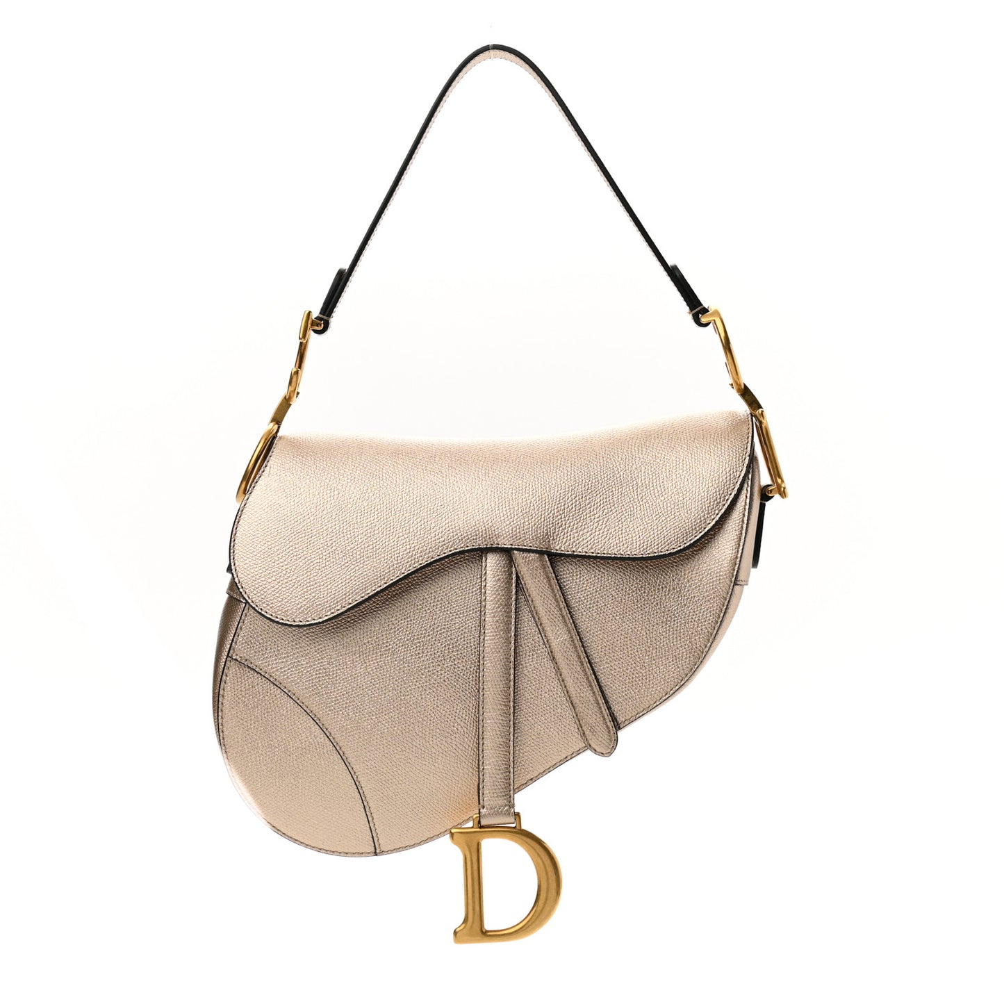 Metallic Grained Calfskin Saddle Bag Gold