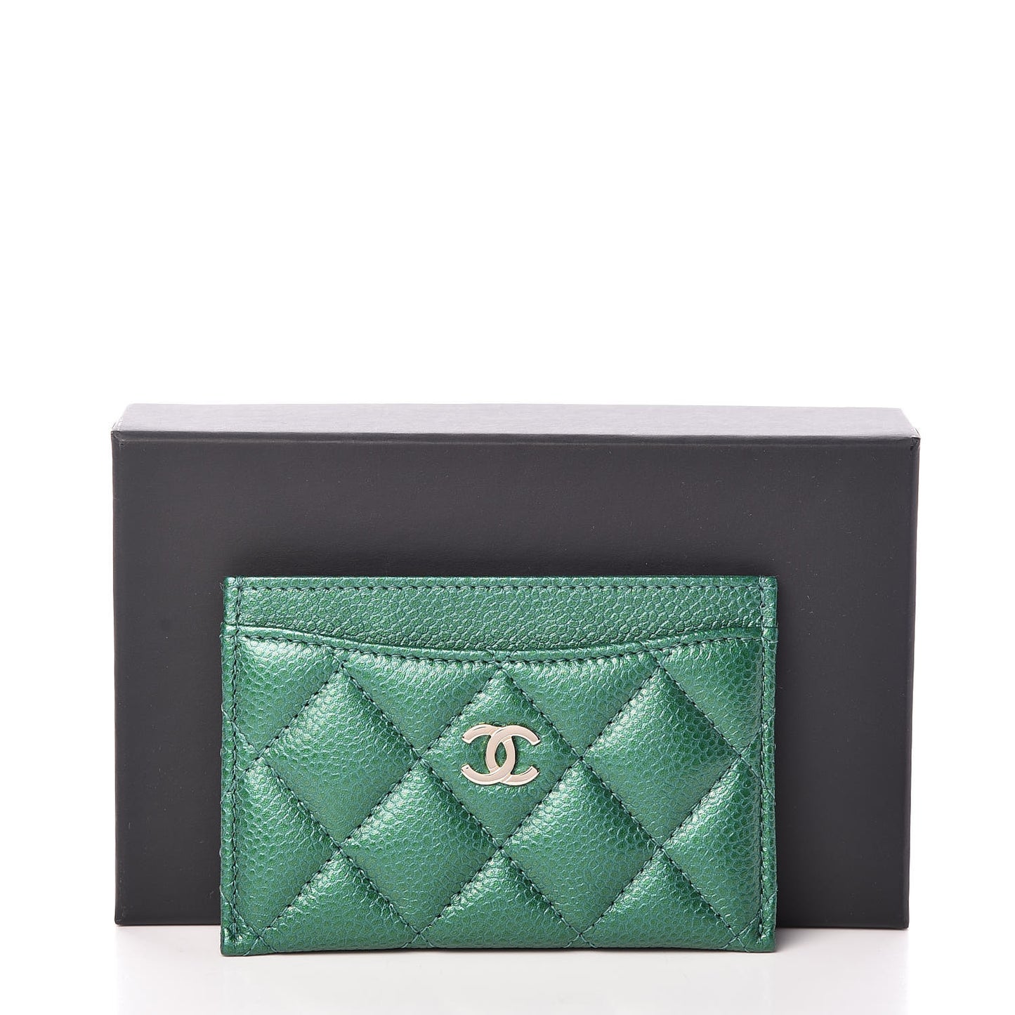 Metallic Caviar Quilted Card Holder Green
