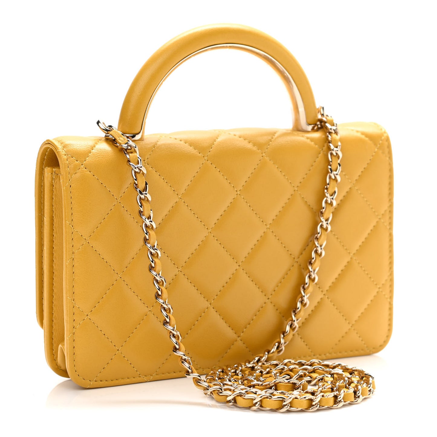 Lambskin Quilted Top Handle Wallet On Chain WOC Yellow
