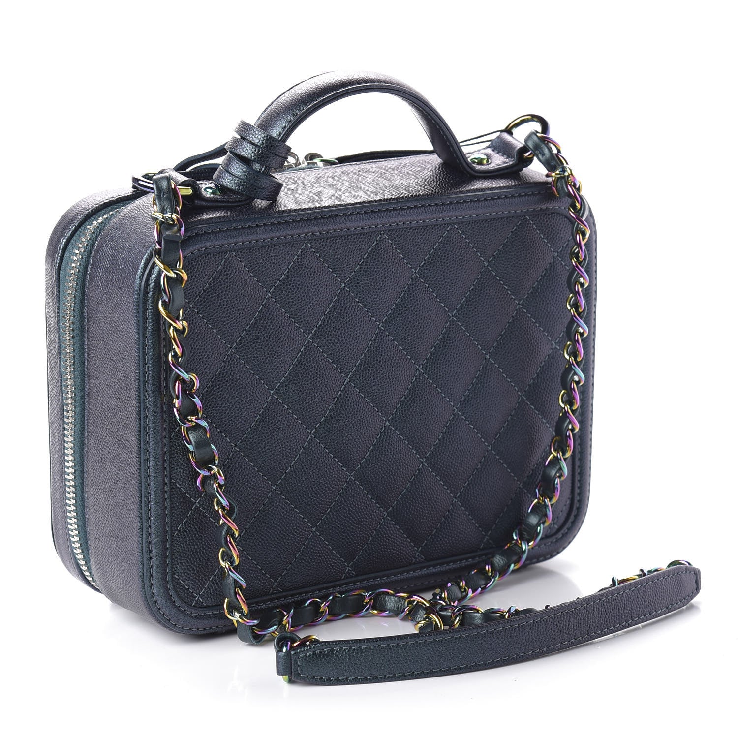 Chanel Iridescent Caviar Quilted Medium CC Filigree Vanity Case Dark Turquoise 4 of 10