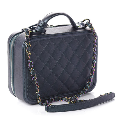 Chanel Iridescent Caviar Quilted Medium CC Filigree Vanity Case Dark Turquoise 4 of 10