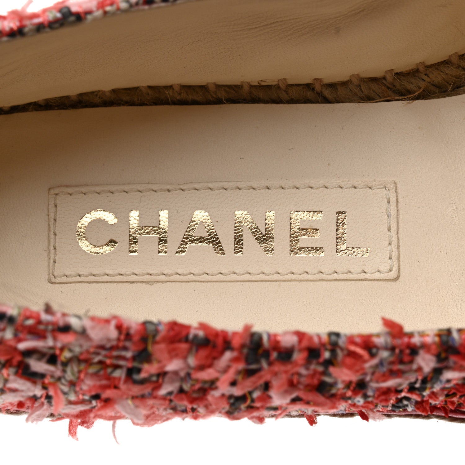 Chanel Tweed Lambskin CC Espadrilles 39 Coral Pink Black Red 7 of 9