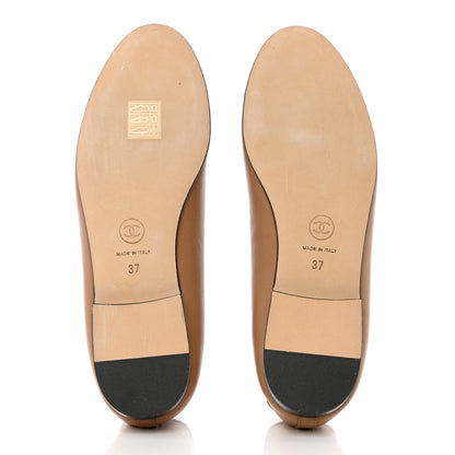Chanel Lambskin Cap Toe CC Ballerina Flats 37 Beige Black 5 of 10