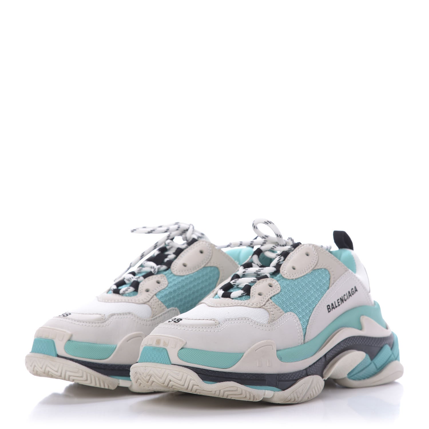 Balenciaga Fabric Mesh Womens Triple S Sneakers 38 White Green Grye 3 of 10
