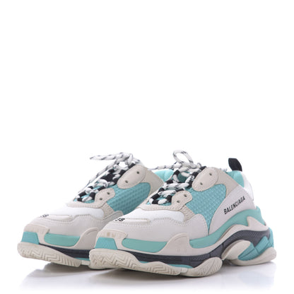 Balenciaga Fabric Mesh Womens Triple S Sneakers 38 White Green Grye 3 of 10