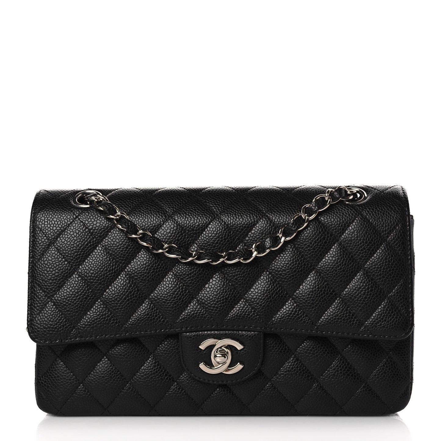 Caviar Quilted Medium Double Flap Black