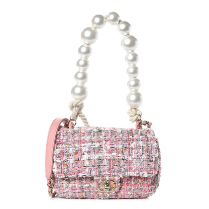 Chanel Tweed Mini Pearl Handle Flap Pink Beige Orange Ecru 1 of 9