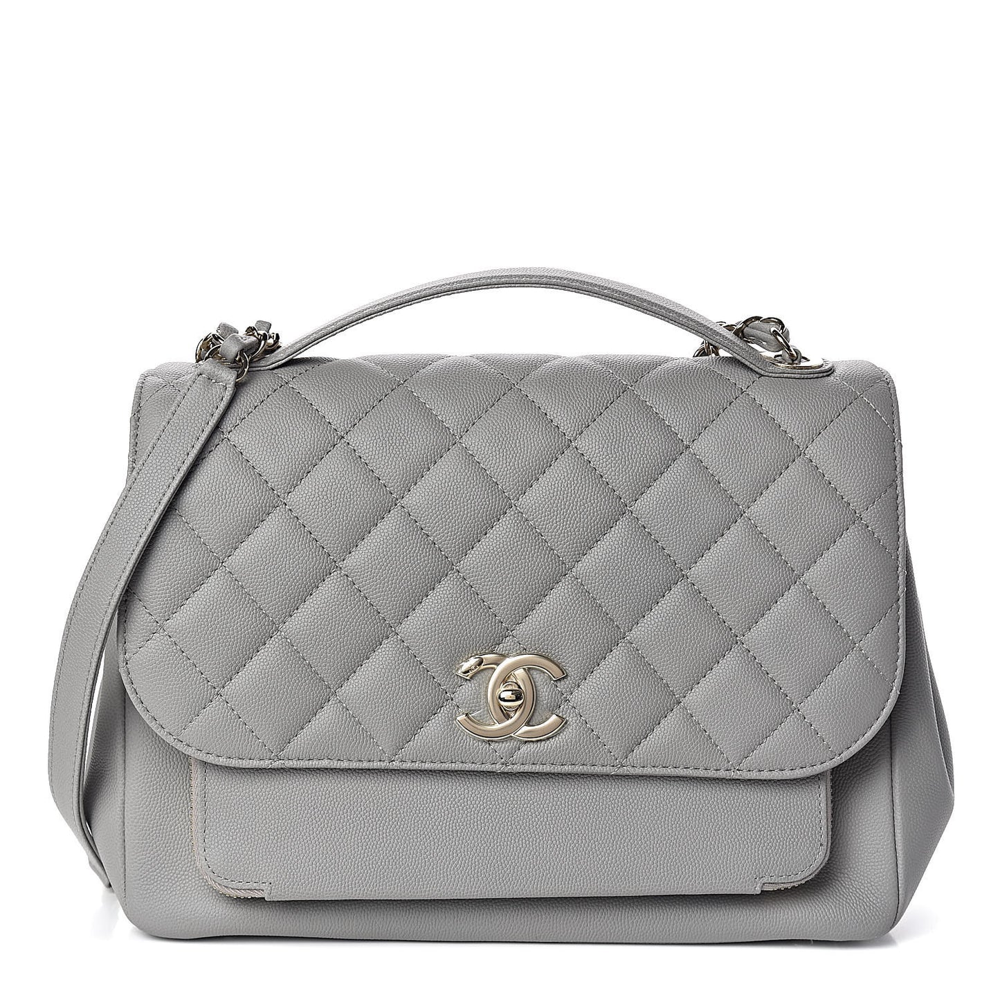 Caviar Quilted Large Business Affinity Flap Grey