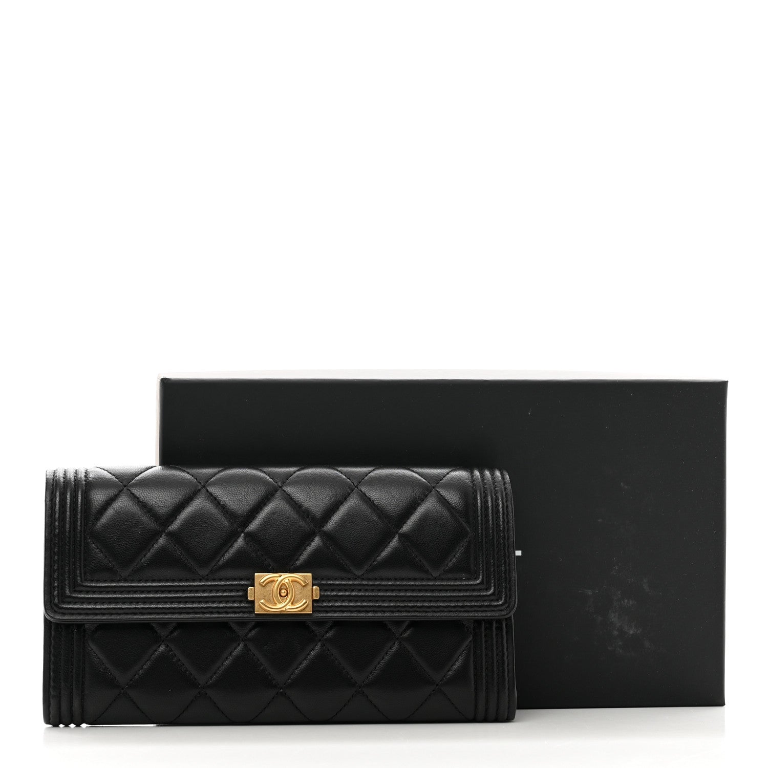 Chanel Lambskin Quilted Boy Large Gusset Flap Wallet Black 11 of 11