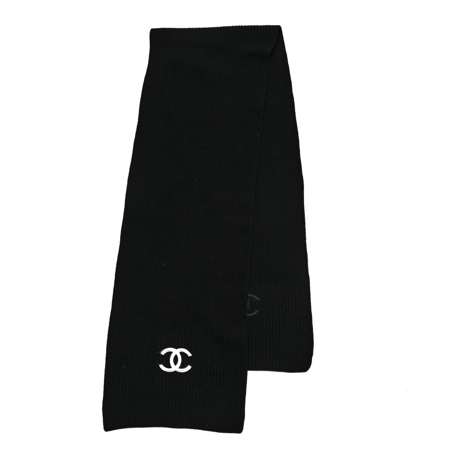 Chanel Wool Cashmere CC Scarf Black White 2 of 4