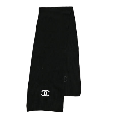 Chanel Wool Cashmere CC Scarf Black White 2 of 4