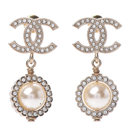 Chanel Crystal Pearl CC Drop Earrings Gold 1 of 5