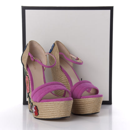 Gucci Kid Scamosciato Ophelia Espadrille Platform Wedge Sandals 38.5 Rododendro 10 of 10
