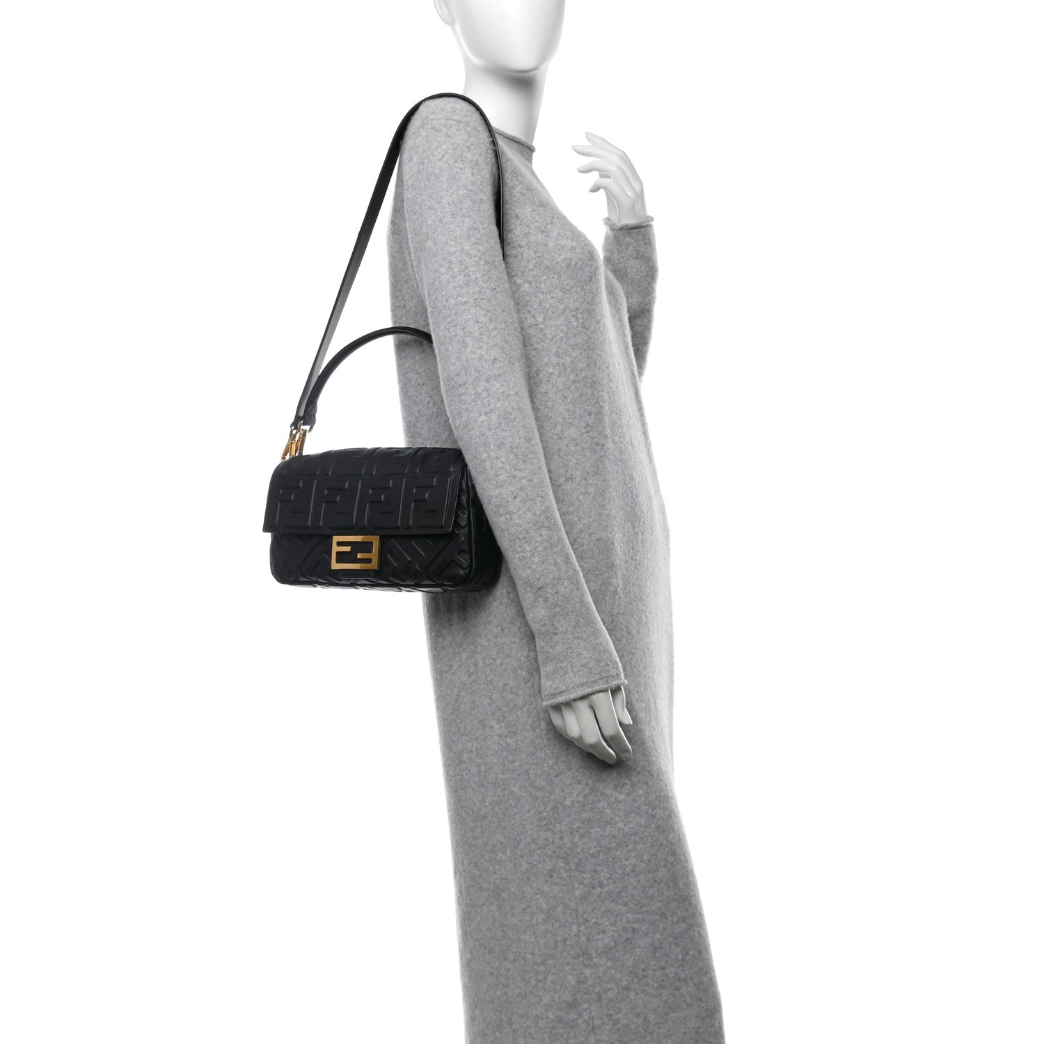 Fendi Nappa FF 1974 Embossed Baguette Black 2 of 12