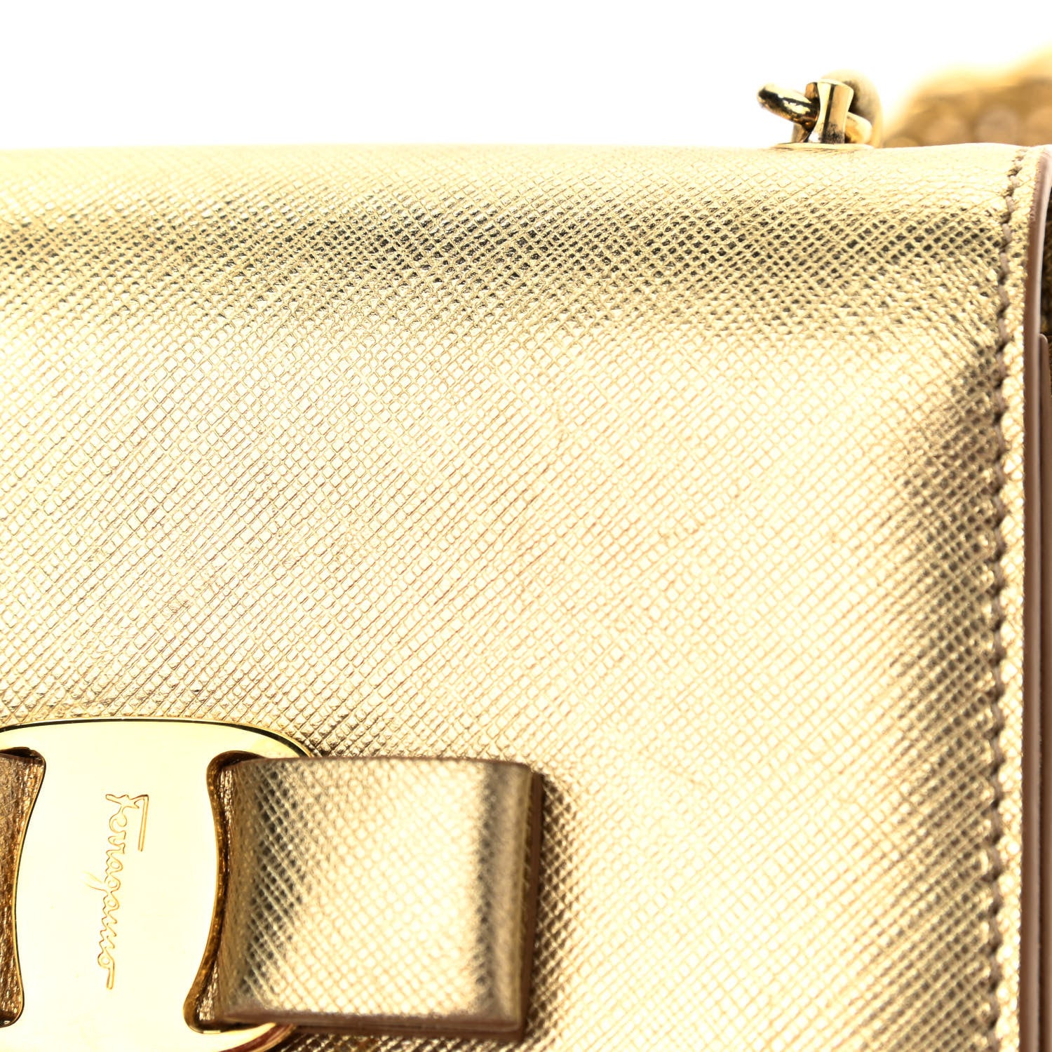 Salvatore Ferragamo Hammered Calfskin Mini Vara Bow Crossbody Bag Gold 16 of 17