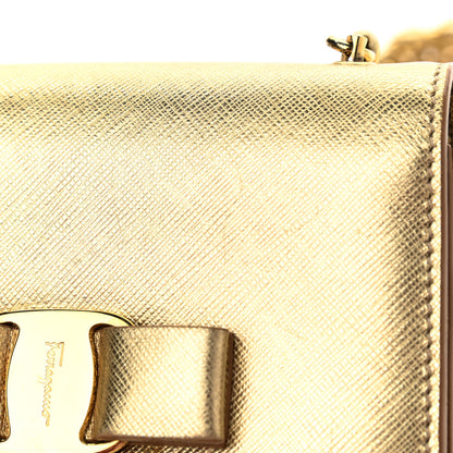 Salvatore Ferragamo Hammered Calfskin Mini Vara Bow Crossbody Bag Gold 16 of 17