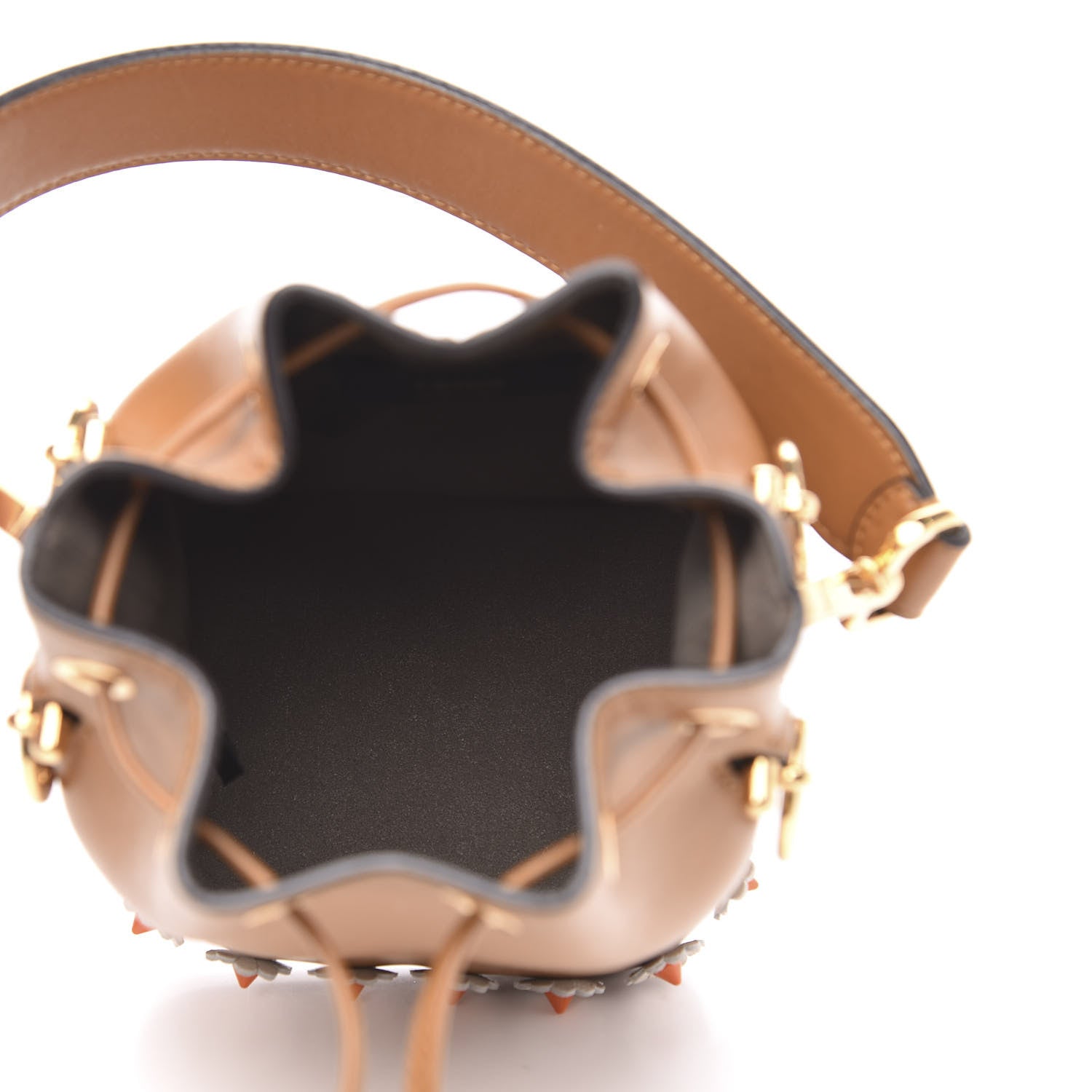Fendi Vitello Liberty F is Fendi Floral Embellished Mini Mon Tresor Bucket Bag Caramello 5 of 10