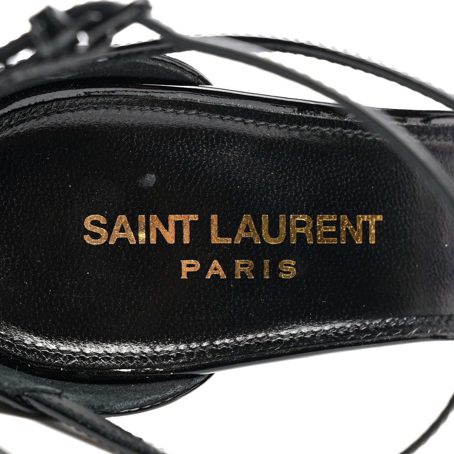 Saint Laurent Patent Cassandra 100 Ankle Strap Sandals 39 Black Gold 7 of 11