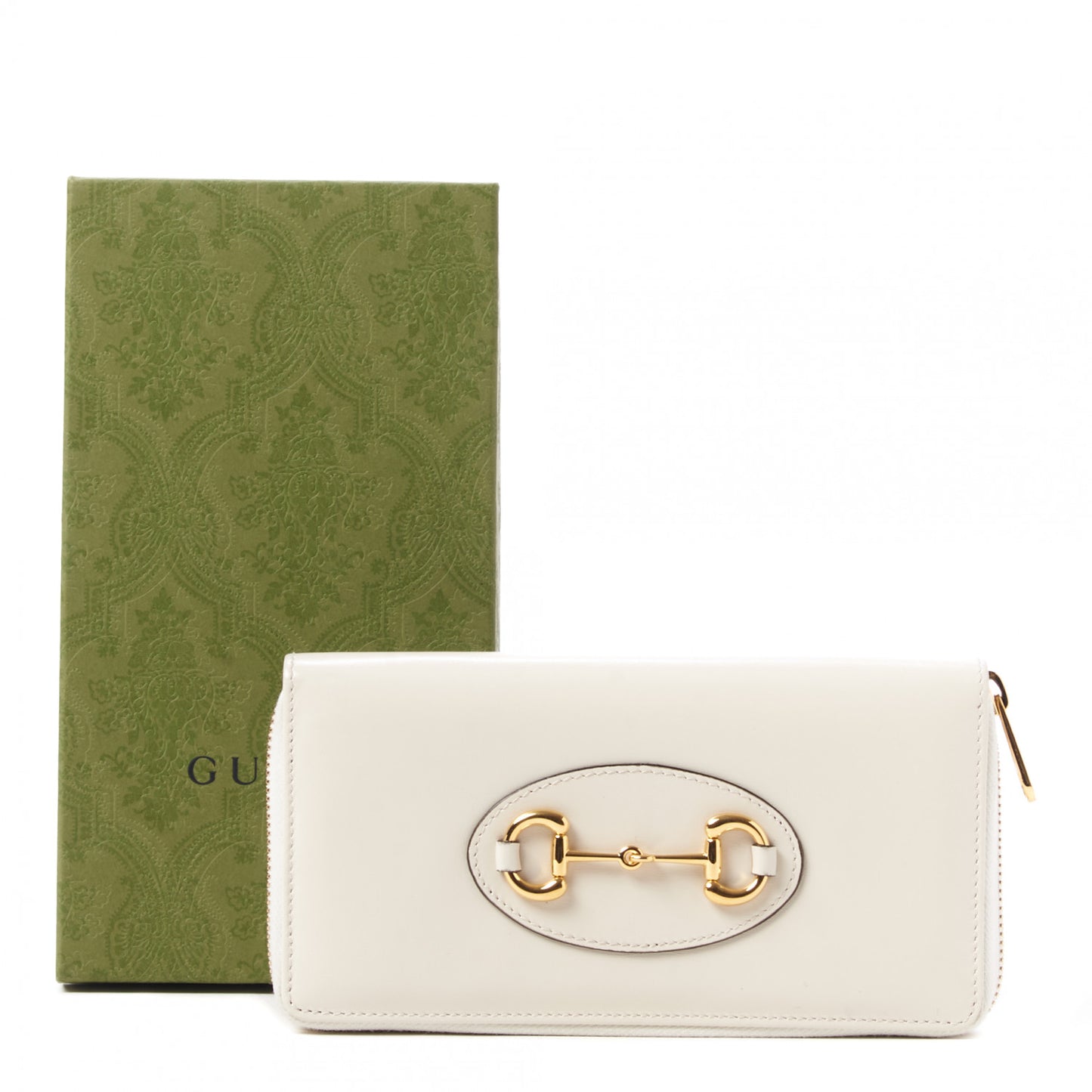 Boarded Plutone Calfskin Horsebit 1955 Zip Around Wallet Mystic White