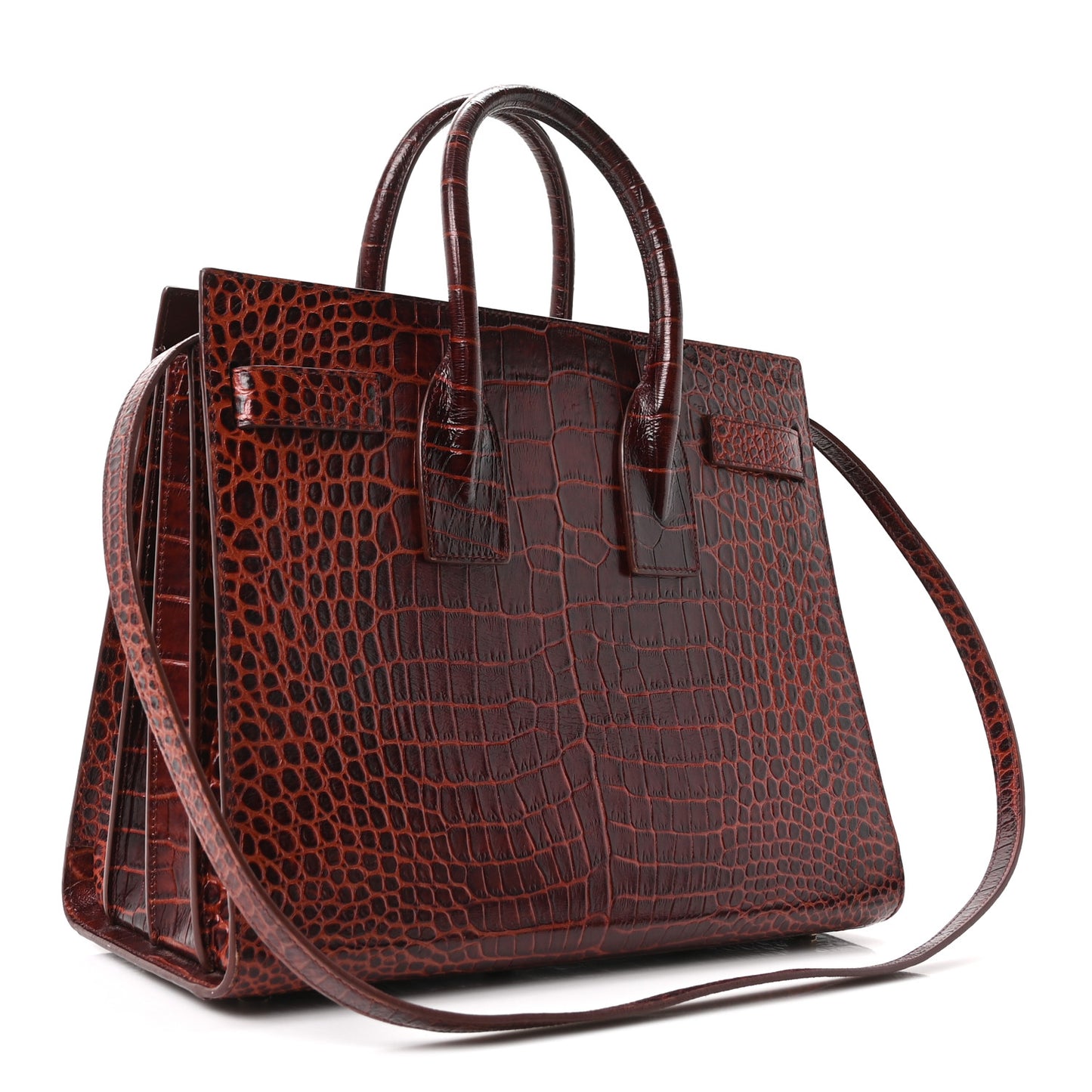 Calfskin Crocodile Embossed Small Sac De Jour Dark Blood