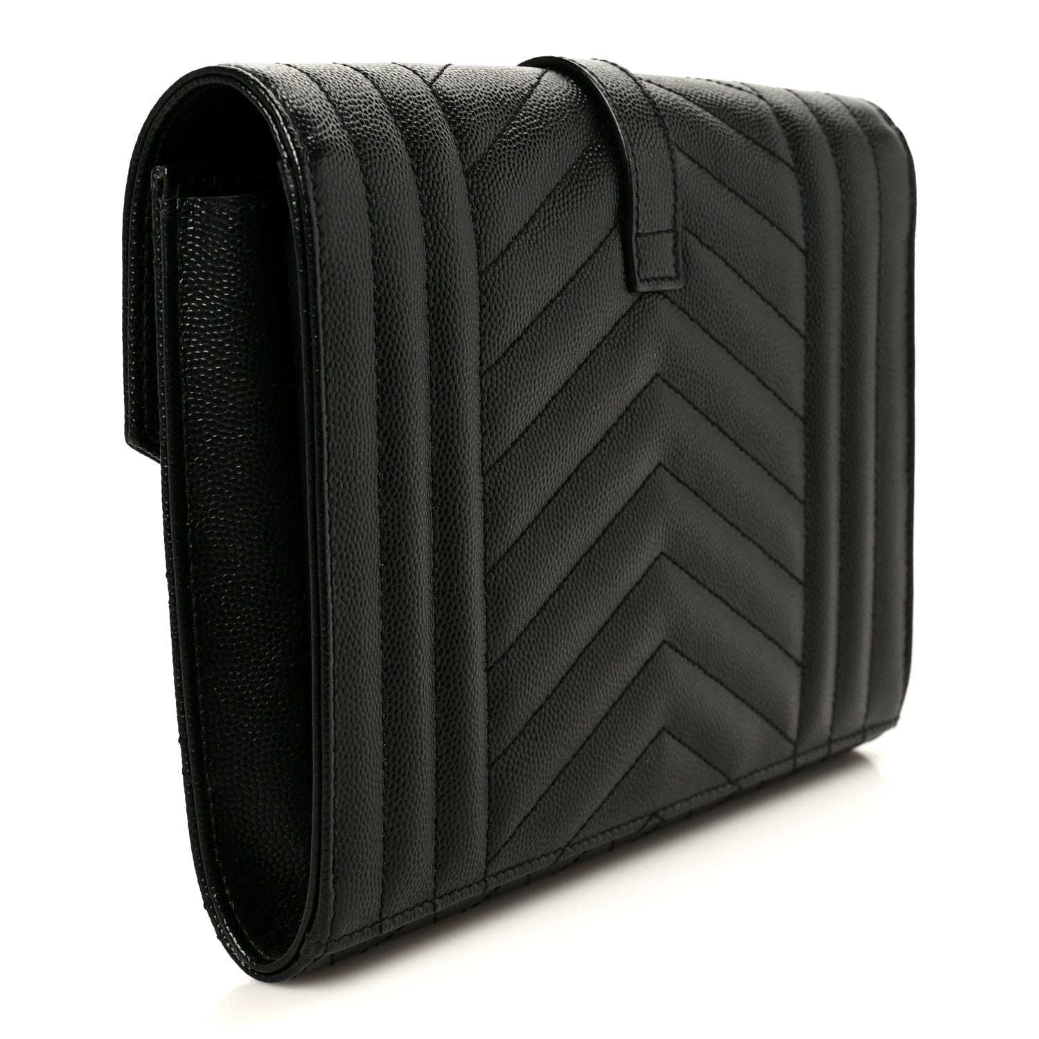 Saint Laurent Grain De Poudre Textured Mixed Matelasse Triquilt Monogram Clutch Black 3 of 9
