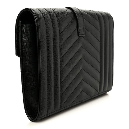 Saint Laurent Grain De Poudre Textured Mixed Matelasse Triquilt Monogram Clutch Black 3 of 9