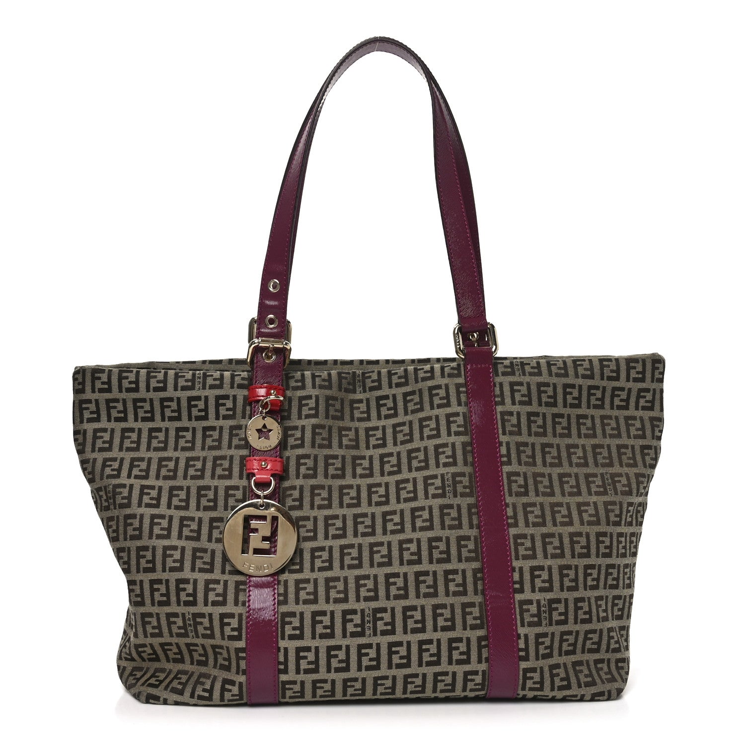 Fendi Zucchino Charm Large Shopper Tote Tobacco Amarena 1 of 10