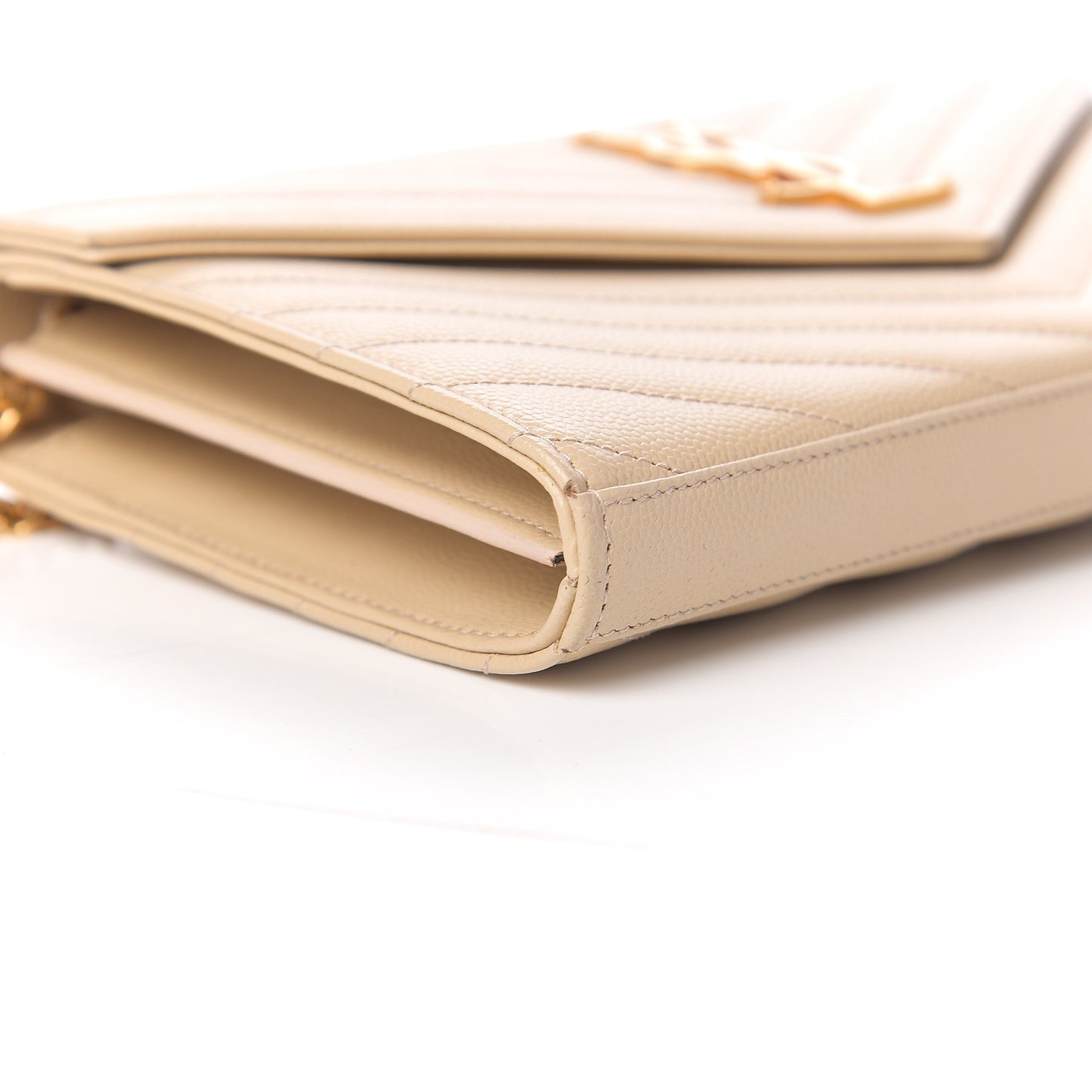 Grain De Poudre Matelasse Chevron Monogram Chain Wallet Nude Powder