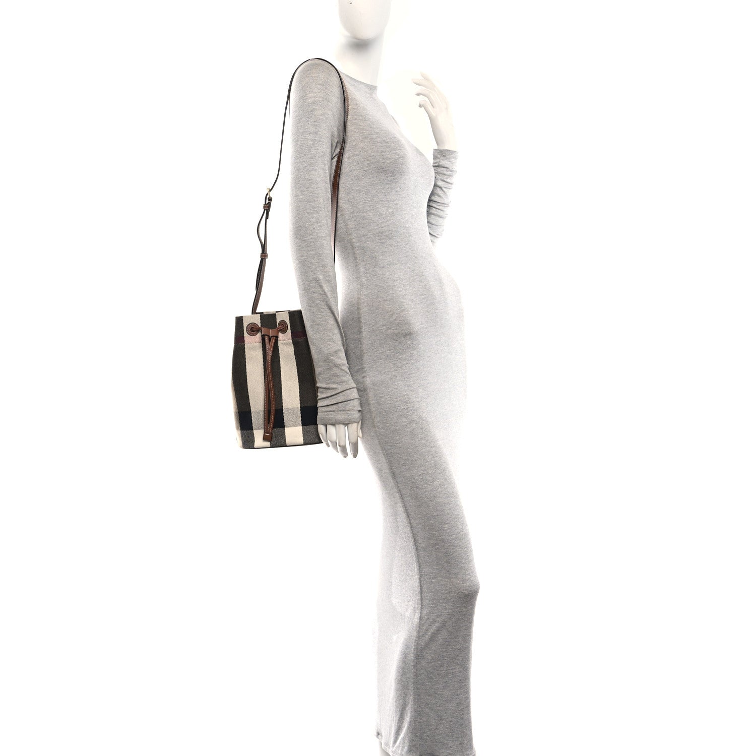 Burberry Giant Check Canvas Small Bucket Bag Taupe Brown 2 of 9
