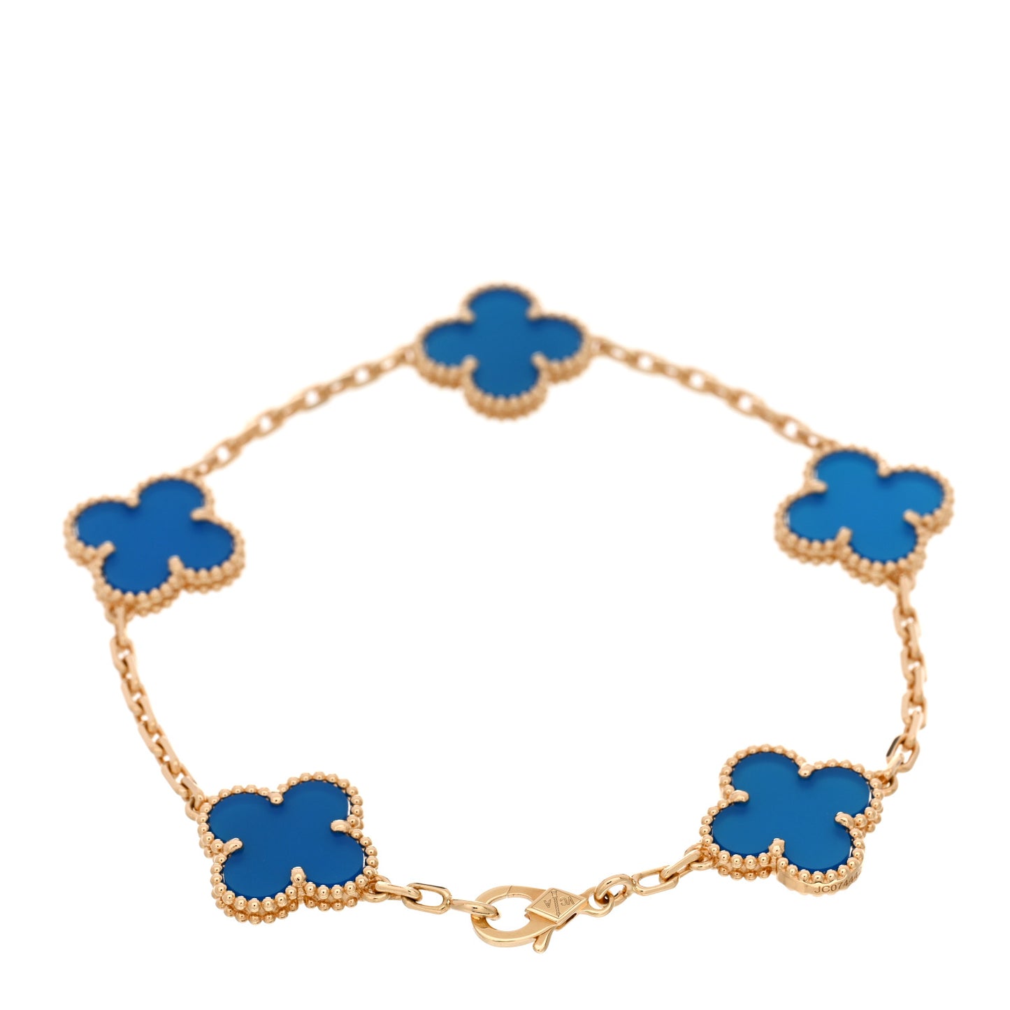 18K Yellow Gold Blue Agate 5 Motifs Vintage Alhambra Bracelet