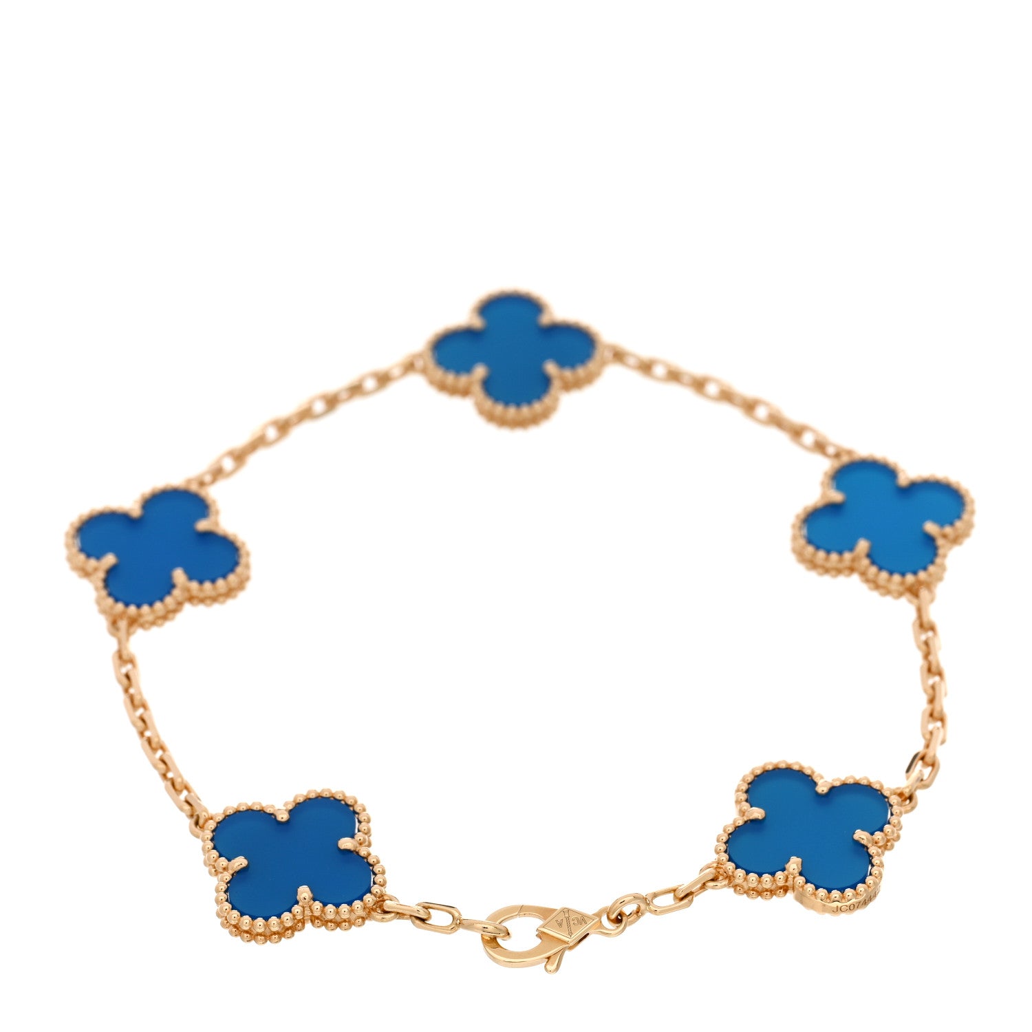 Van Cleef & Arpels 18K Yellow Gold Blue Agate 5 Motifs Vintage Alhambra Bracelet 2 of 4