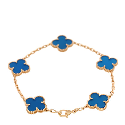 Van Cleef & Arpels 18K Yellow Gold Blue Agate 5 Motifs Vintage Alhambra Bracelet 2 of 4