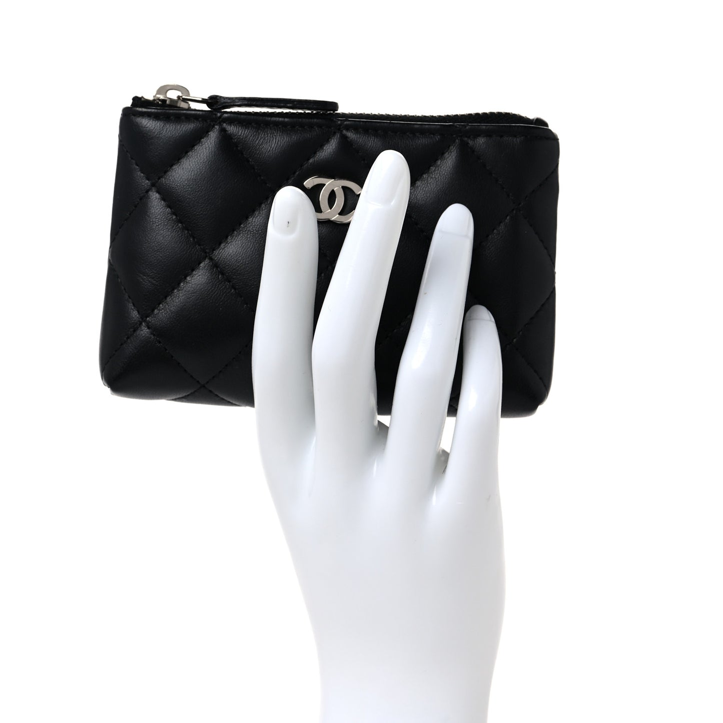 Lambskin Quilted Key Holder Case Black